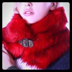 DIESEL Faux Fur Saraid Red Scarf 🧣